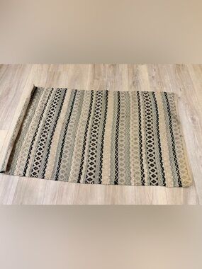 Mackenzie-Childs Neutral Striped Woven Area Rug - Beige, Gray and Black